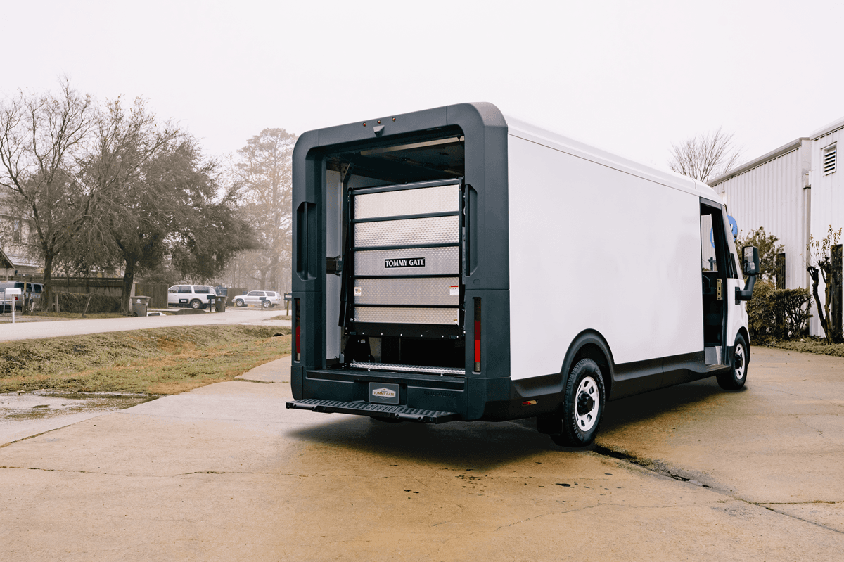 Delivery truck with liftgate for first and last mile services
